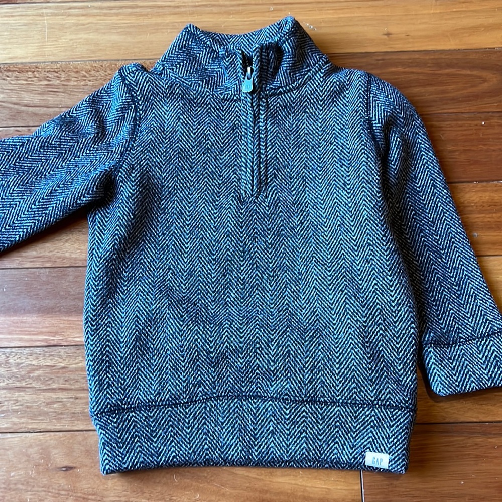 Boys Black N’ White Herringbone 3-Quarter Zip-Up Pullover